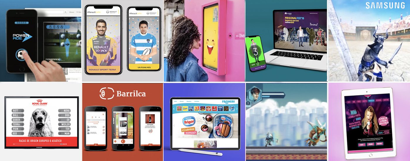 Grid of OneEyeAnt client projects: mobile apps, responsive websites, campaign microsites, tablet and Samsung smart-TV experiences.